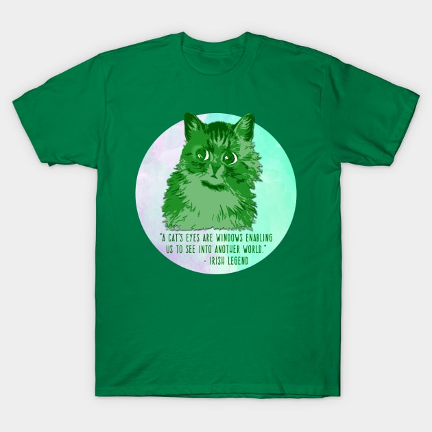 Green Irish Cat with Irish Quote T-Shirt by Scarebaby